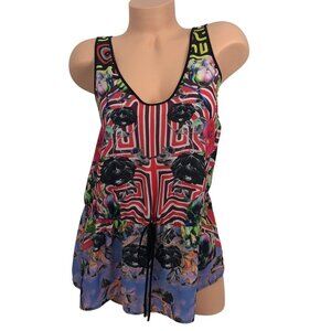Clover Canyon Multicolor Floral Printed Tunic Tank Top Sleeveless Artsy Blouse S